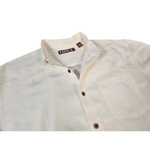 Kahala Button Down Shirt Mens L Cream Excellent Tropical Jacquard Hawaiian